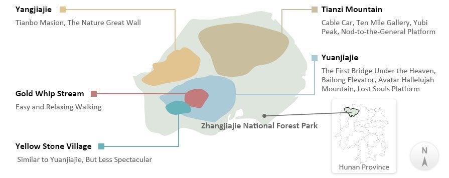 The Map of Zhangjiajie National Forest Park